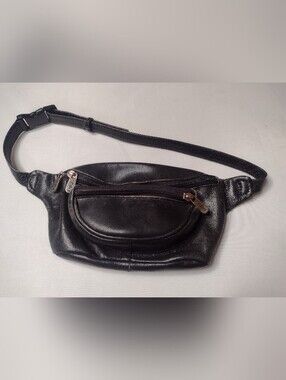 PIEL Leather Traveler's Waist Bag Fanny Pack Belt Bag Black Distressed B18